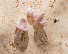 Load image into Gallery viewer, Mini and Boo BLW cutlery set with soft food-grade silicone fork and spoon, choke guard, baby-sized handles – BPA-free, dishwasher safe utensils for self-feeding babies.